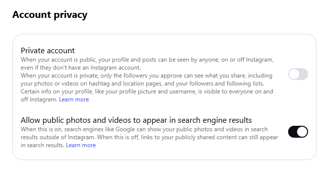 Account Privacy Instagram Settings