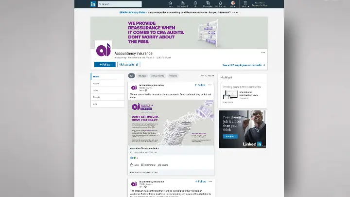 Accountancy Insurance_Social media marketing_LinkedIn page