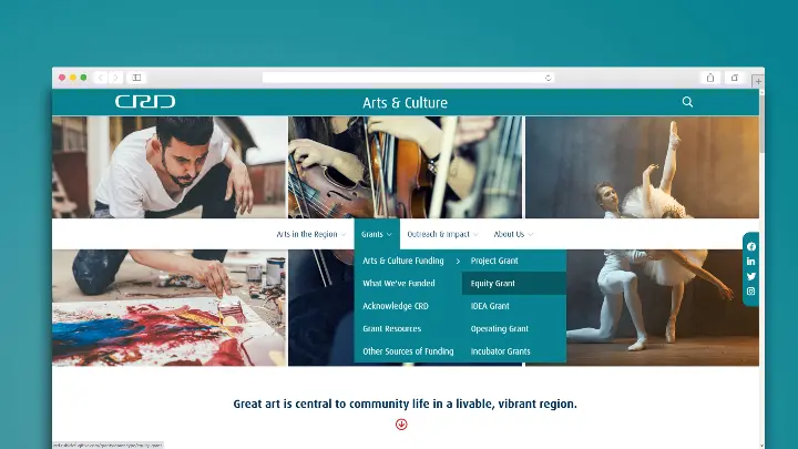 Capitial Regional District_CRD_Arts&Culture_Web Design_Website Development_Home Page + Dropdown_Browser View