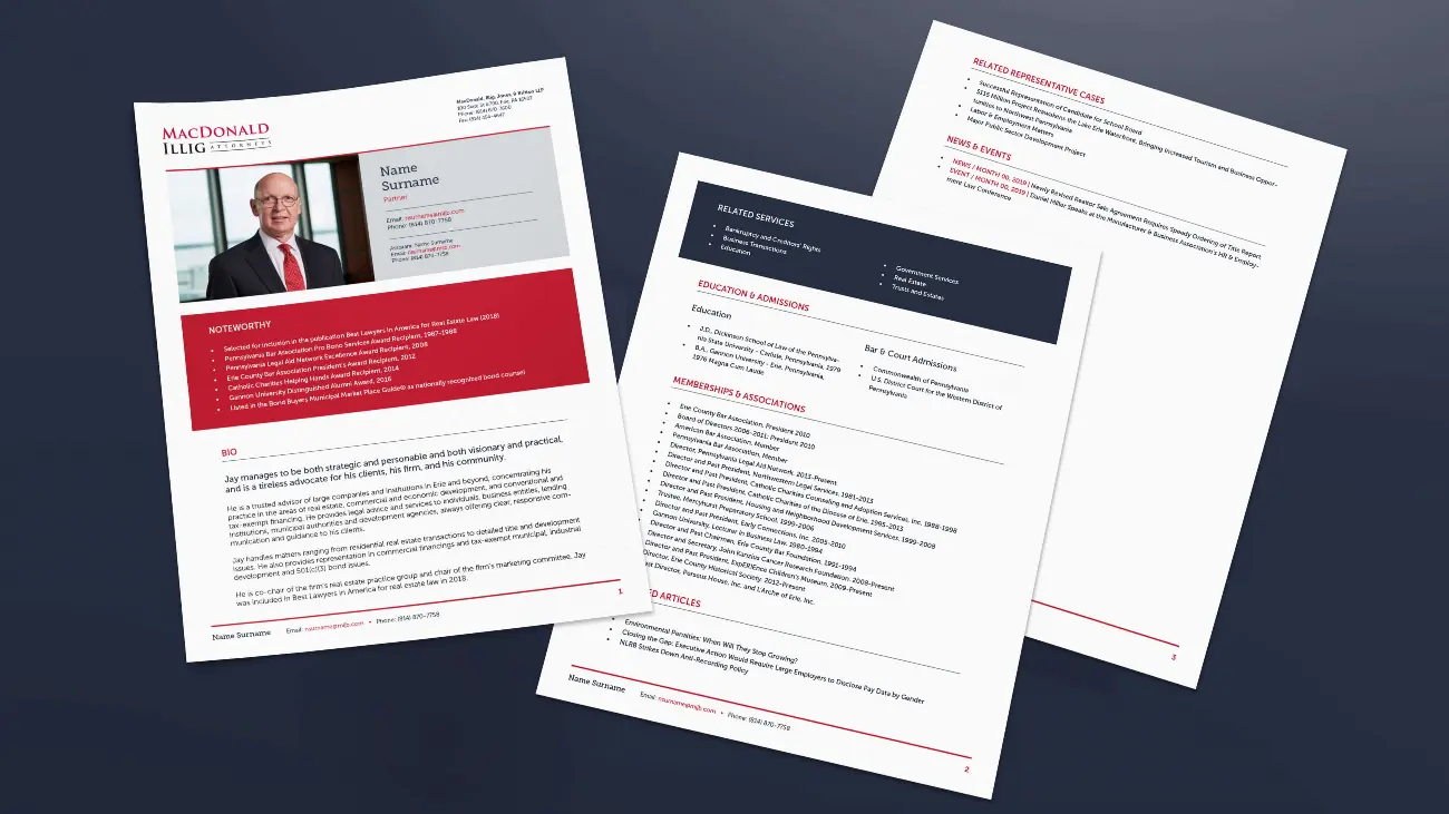 MacDonald Illig Jones Britton LLP_Web design_Website development_One Sheets_Professional bio and profile_BLUE BG