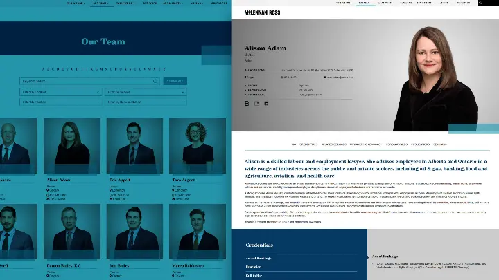 McLennan Ross Our Team landing and detail pages