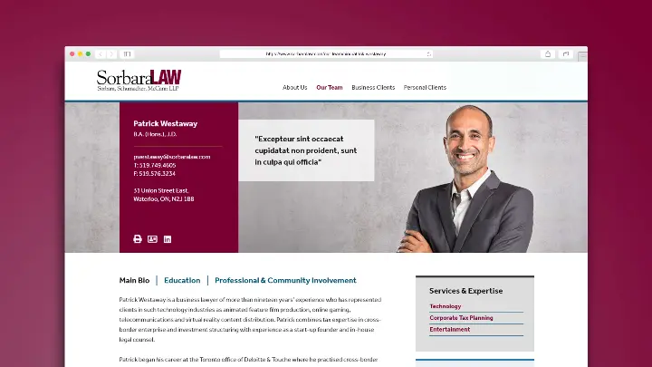 Sorbara Law_Web Design_Website Development_Bio Page_Browser View