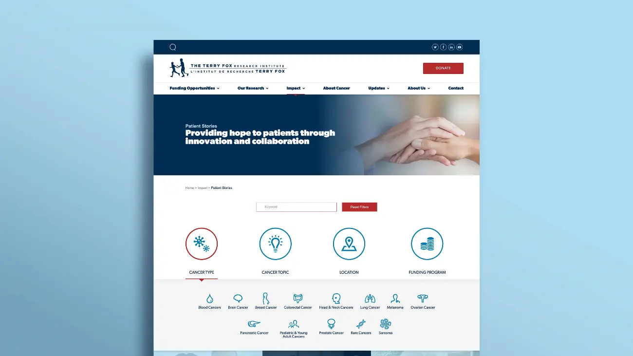Terry Fox Research Institute_TFRI_Web design_Website development_Patient impact story page