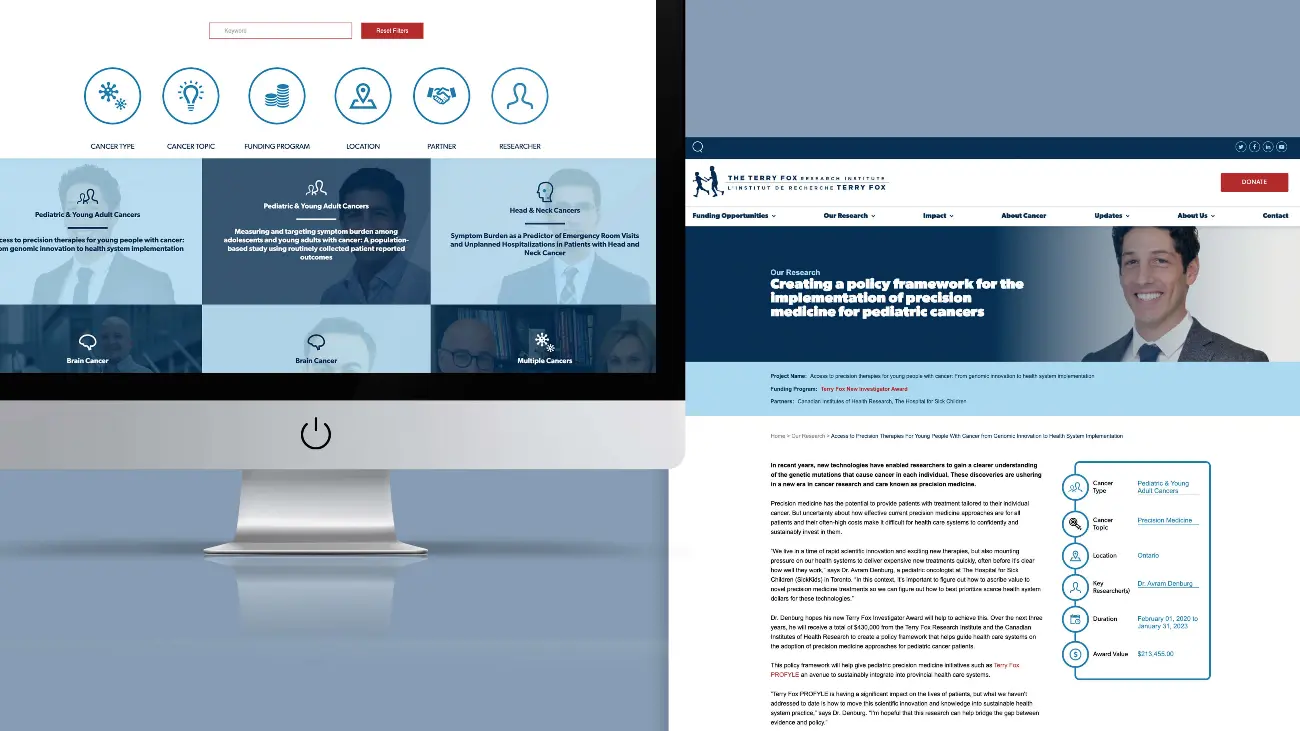 Terry Fox Research Institute_TFRI_Web design_Website development_Research page_Filtering_Icons