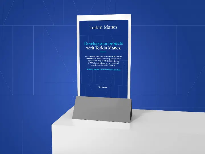 One Torkin Manes Branded Table top Pop-Up Banner