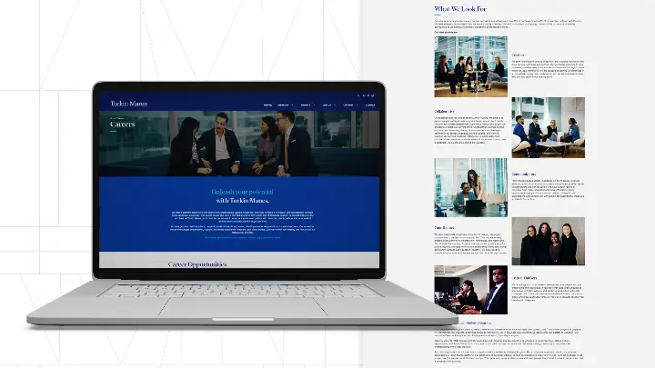 Laptop open on Torkin Manes' website on the Careers page